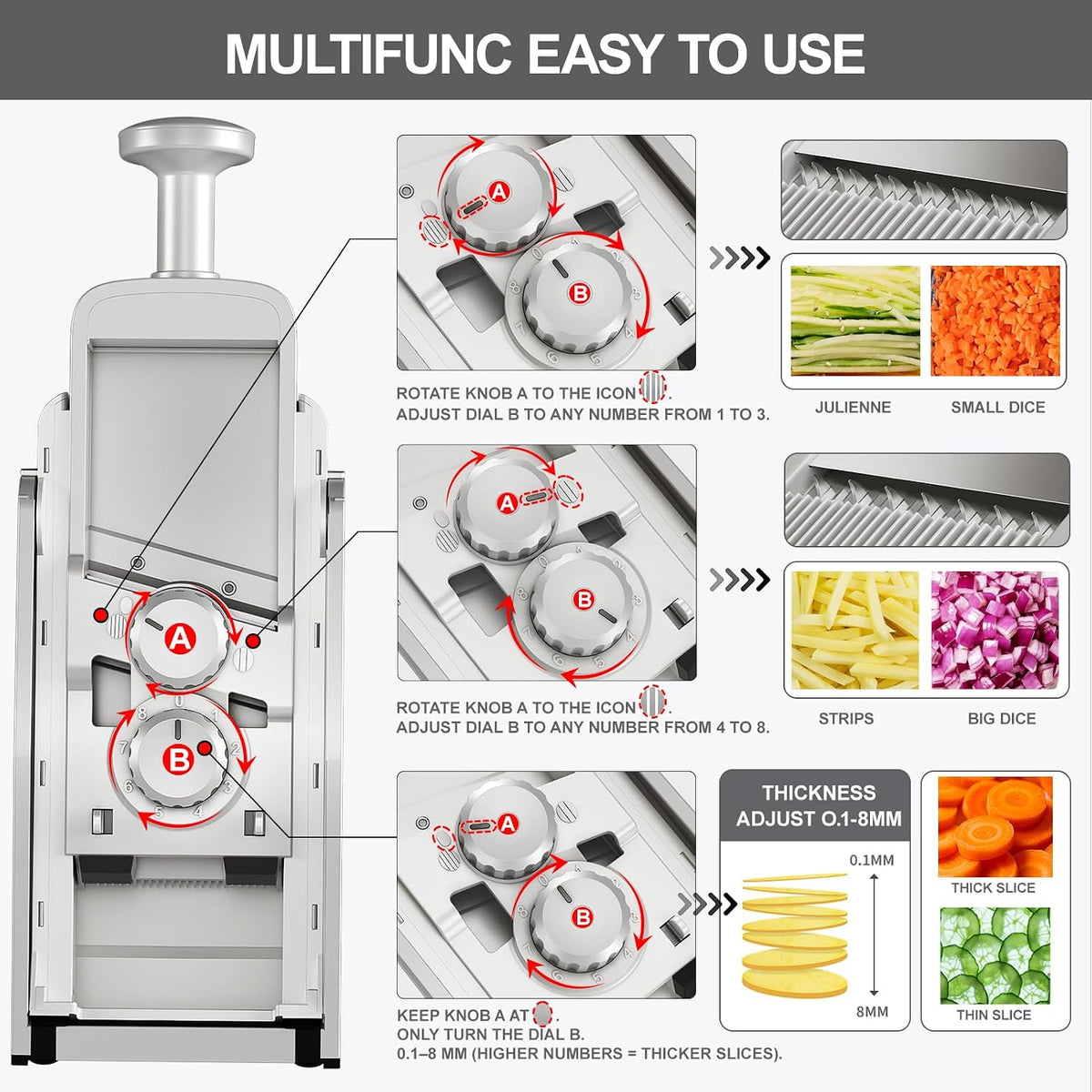 Mandoline Slicer for Kitchen, Adjustable 0.1-8Mm (S4 Sliver)