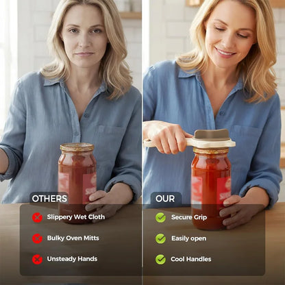 4-in-1, Jar Opener, Adjustable, Lid Remover, Ergonomic, Stainless Steel Grip.