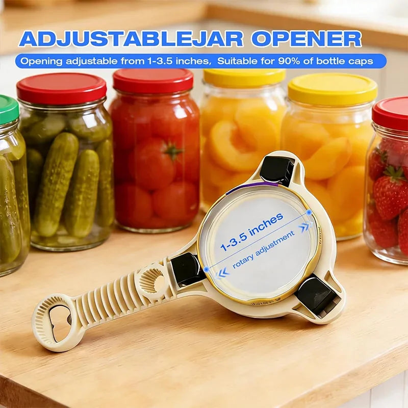 Multifunctional Jar Opener New 4-In-1 Jar Opener Adjustable Lid Remover Ergonomic Jar Lid Gripper for Various Container Sizes