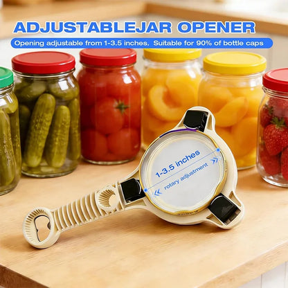 Multifunctional Jar Opener New 4-In-1 Jar Opener Adjustable Lid Remover Ergonomic Jar Lid Gripper for Various Container Sizes