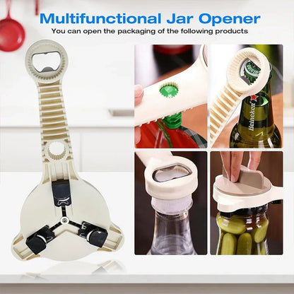 Multifunctional Jar Opener New 4-In-1 Jar Opener Adjustable Lid Remover Ergonomic Jar Lid Gripper for Various Container Sizes