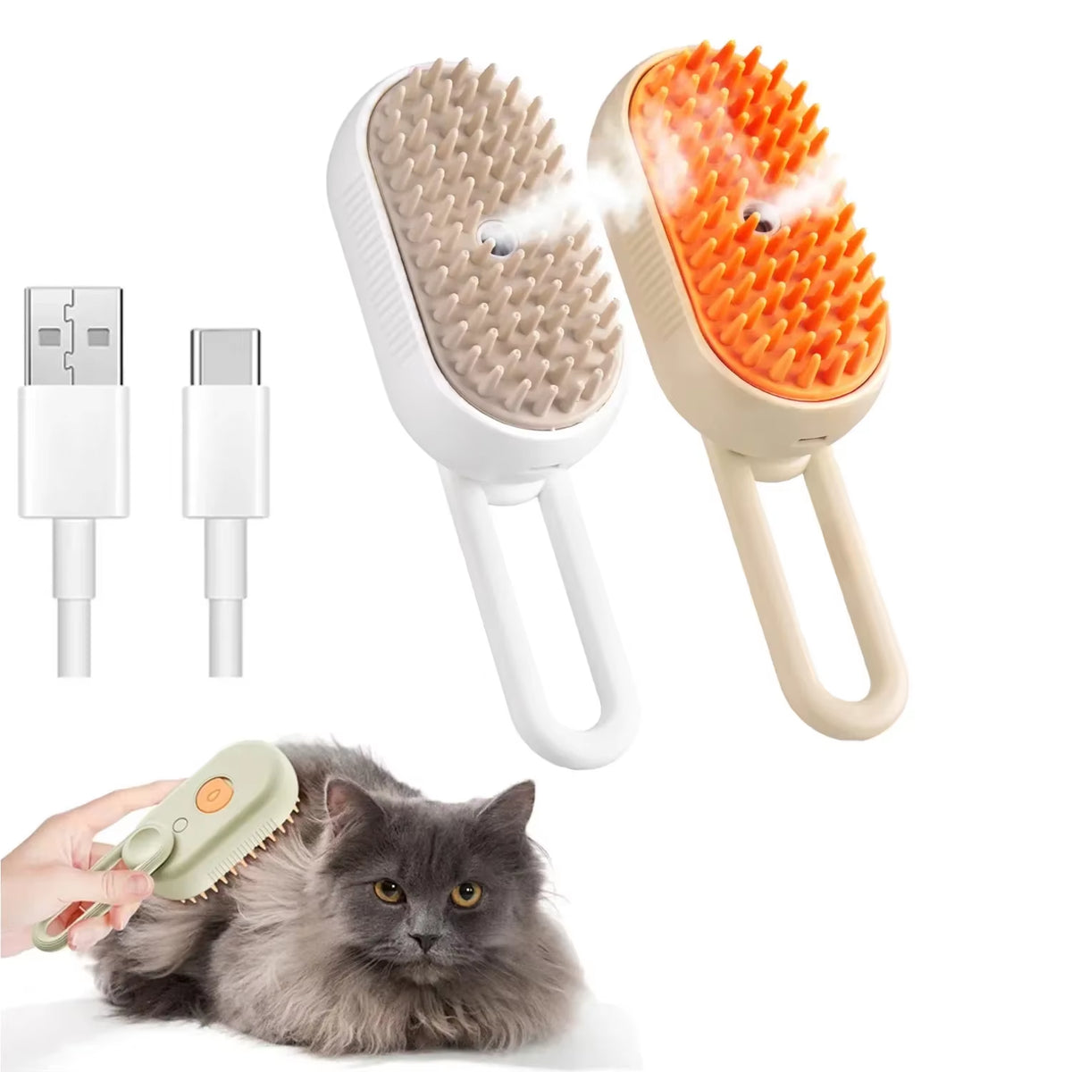3-in-1 Steam Pet Grooming Brush – Cat & Dog Hair Remover
